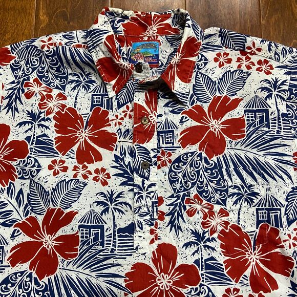 Reyn Spooner x Joe Kealoha Vintage Hawaiian Tropical Polo Shirt Red White Blue L - Picture 2 of 7